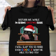 Black Cat Disturb Me While I'm Reading Christmas Books Shirt Sarcastic Tee Gifts For Book Lover
