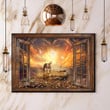 Dachshund With Christian Cross Under Sunset Window Poster Dog Owner Christian Wall Decorative