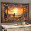 Dachshund With Christian Cross Under Sunset Window Poster Dog Owner Christian Wall Decorative