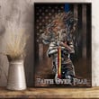 Lion Thin Blue Line Faith Over Fear Poster Kneeling Warrior Honor Law Enforcement Wall Decor