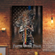 Lion Thin Blue Line Faith Over Fear Poster Kneeling Warrior Honor Law Enforcement Wall Decor
