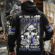 Thin Blue Line Skull My Give A Puck Is Broke But My Go Puck Yourself Hoodie Funny Police Gifts