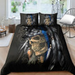 Wolf Skull Thin Blue Line Bedding Set Law Enforcement Support Bed Duvet Cover Set