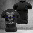 Canada Thin Blue Line T-Shirt I Will Never Apologize Support Police Law Enforcement Merch