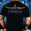 Thin Blue Line And USA Flag Shirt It Offends You Until It Defends You Skull With Gun
