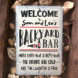 Personalized Welcome To Our Backyard Bar Metal Sign