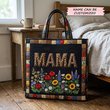 Custom Name Mama Quilted Tote Bag Vintage Floral Patchwork Handbag Gift For Step Mom
