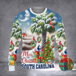 South Carolina Merry Christmas Ugly Xmas Sweater Palm Tree Cardinal Holiday Xmas Crewneck