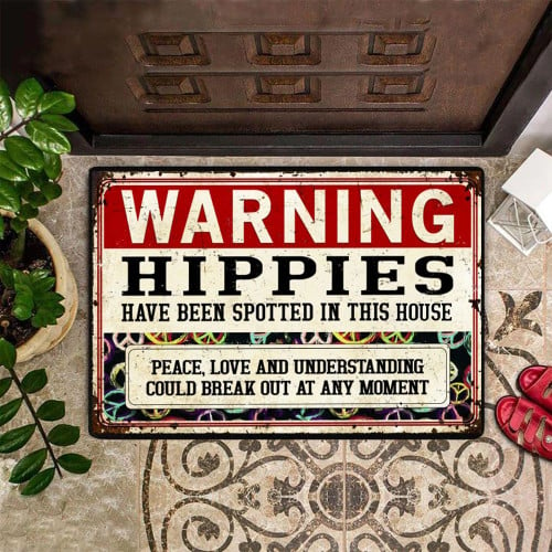 Warning Hippies Have Been Spotted In This House Doormat Peace Symbols Door Mat New Home Gifts