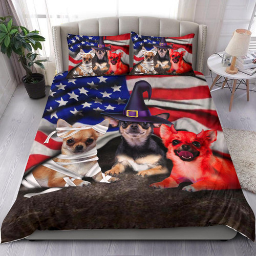 Chihuahua Costume Halloween American Flag Bedding Set Halloween Merch Gift For Adults Ideas