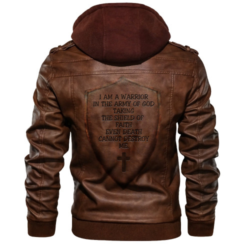 I'm A Warrior In The Army Of God Leather Jacket Inspired Cross Christian Mens Clothing