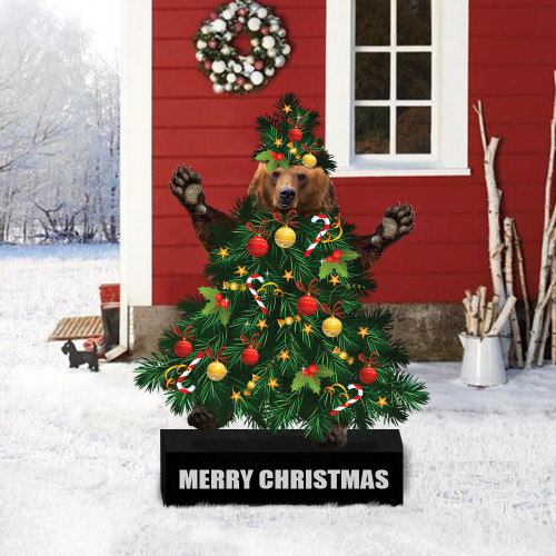 Bear Merry Christmas Yard Sign Bear Lover Outdoor House Christmas Decorations