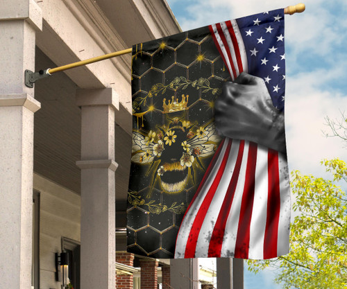 Bee Queen Flag And American Flag Patriotic Happy Bee Queen House Decorative