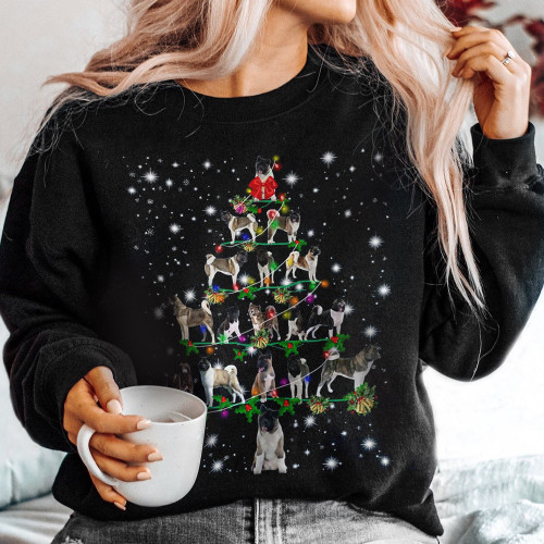 Akita Christmas Tree Sweatshirt Dog Lovers Clothing Christmas Gifts 2023
