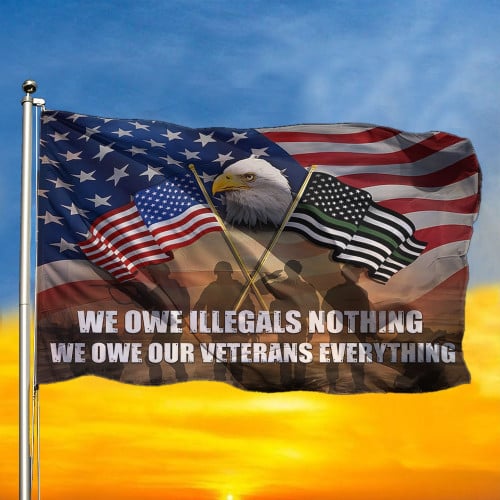 We Owe Illegals Nothing We Owe Our Veterans Everything Flag Eagle Thin Green Line And USA Flag