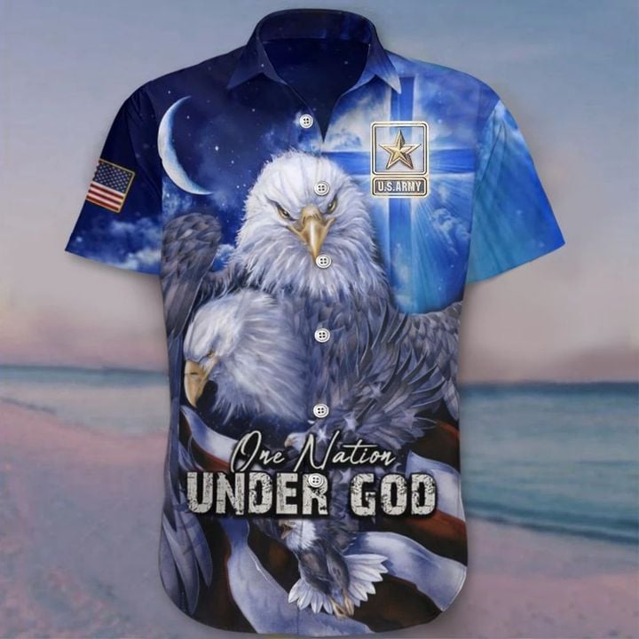US Army Eagle One Nation Under God Hawaiian Shirt Patriotic Army Clothing Gift For Dad