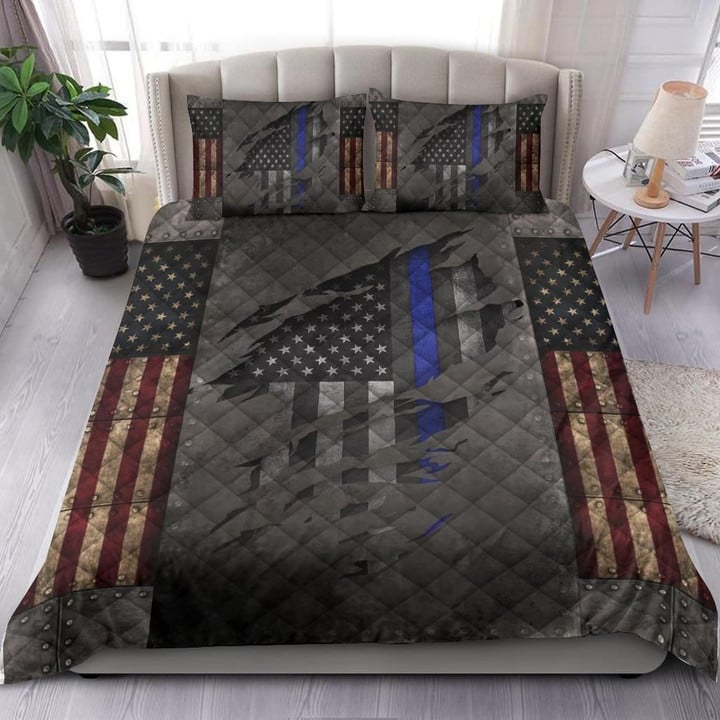 Thin Blue Line Bedding Set American Flag Comforter Patriotic Law Enforcement Cops