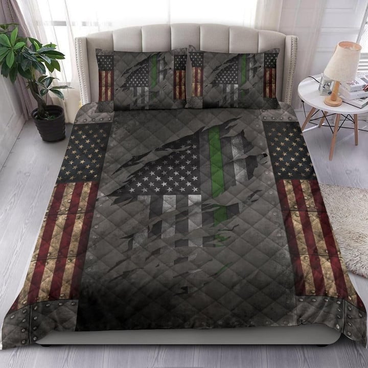Thin Green Line Bedding Set American Flag Comforter Patriotic Honor Military Gift For Veteran