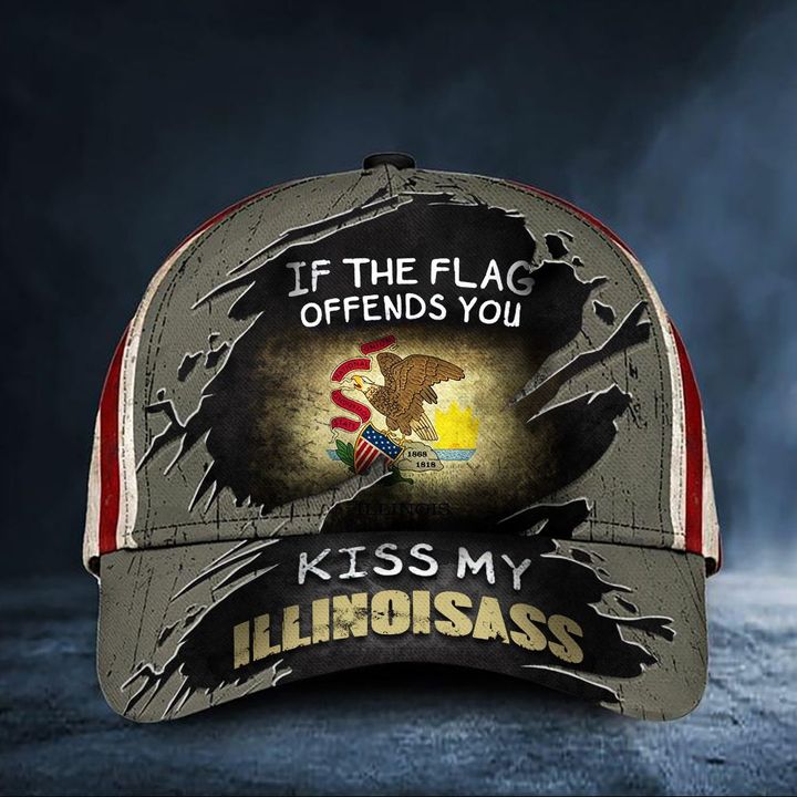 If The Flag Offends You Kiss My Illinoisass Cap USA Flag Vintage Hat Honor Illinois State