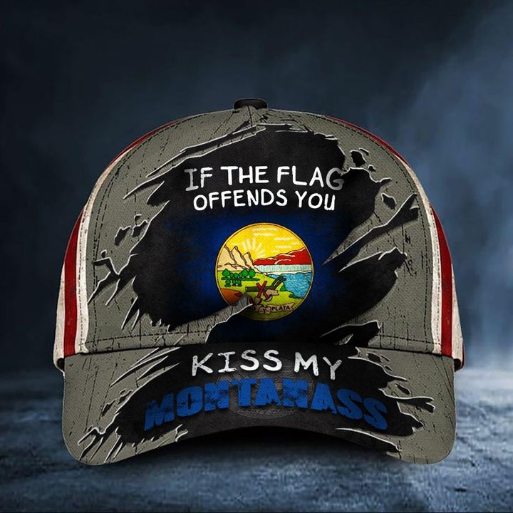 If The Flag Offends You Kiss My Montanass Cap American Flag Vintage Hat Montana State Merch
