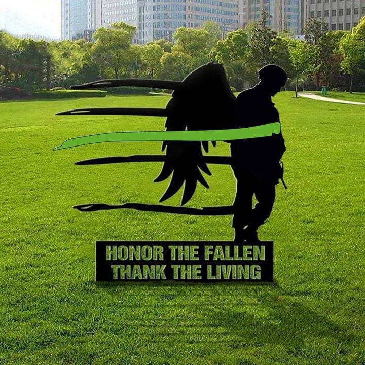 Thin Green Line Honor The Fallen Thank The Living Yard Sign Military Patriotic Decor