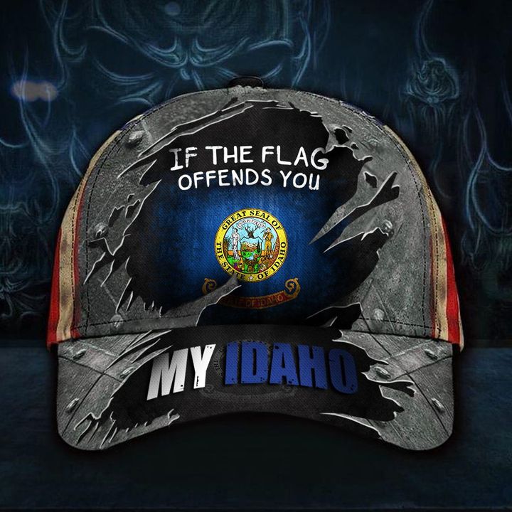 My Idaho Hat If The Flag Offends You Vintage USA Flag Baseball Cap For Men Idaho State Merch