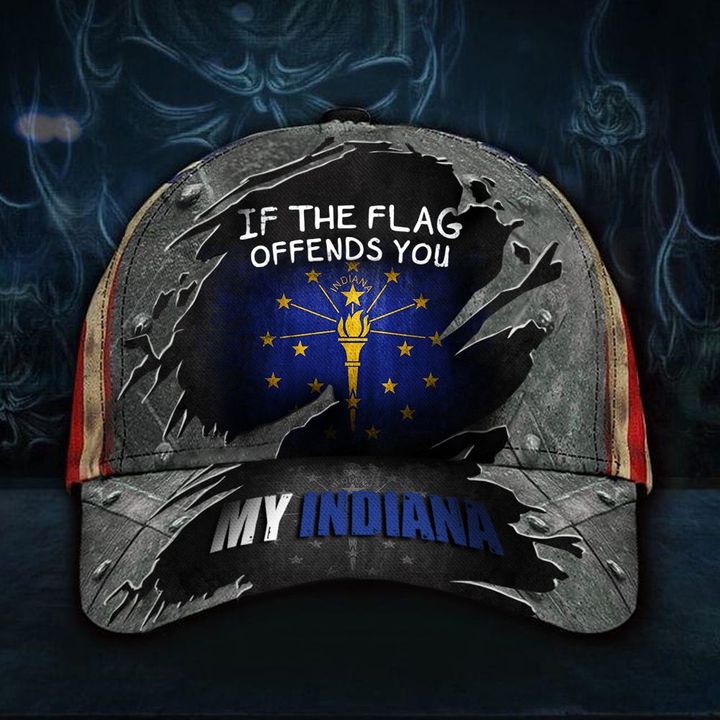 If The Flag Offends You My Indiana Hat Vintage USA Flag Ball Cap For Men Indiana Patriotic