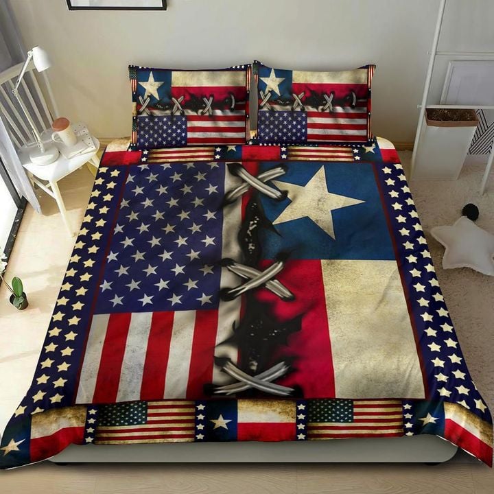 Texas With American Flag Fourth Of July Bedding Set Patriotic Gifts Bedroom Decor