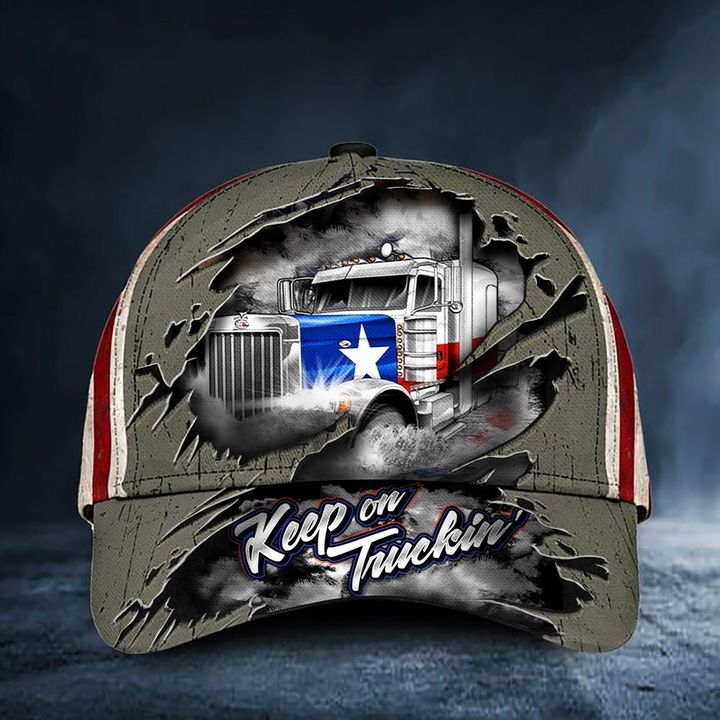 Keep On Truckin' Texas Trucker American Flag Cap Texan Patriotic Truck Driver Hat Dad Gift