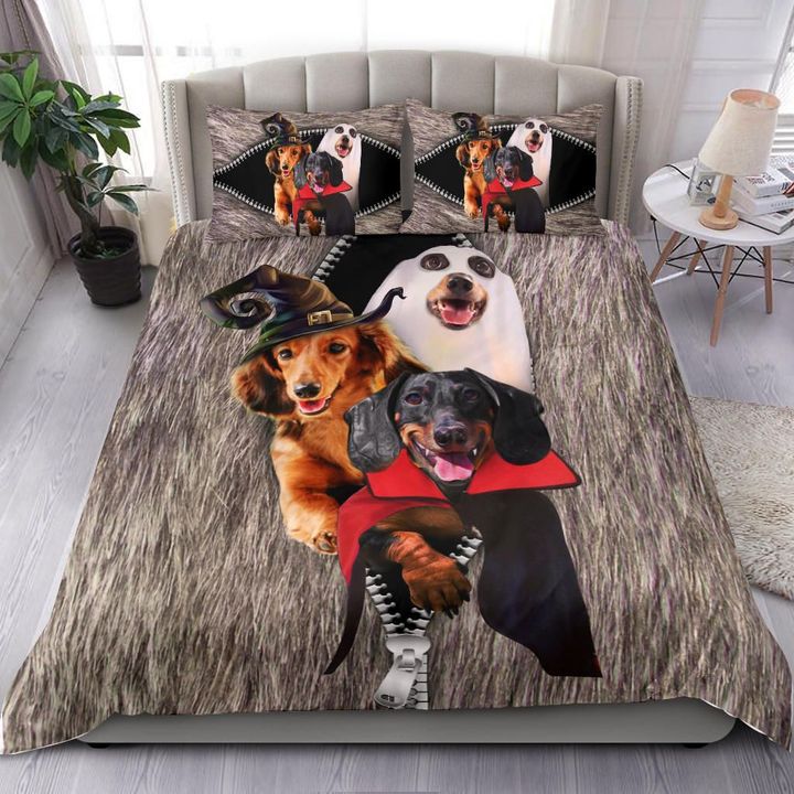 Three Dachshunds Costume Halloween Bedding Set Dog Lover Halloween Gift Ideas For Adults