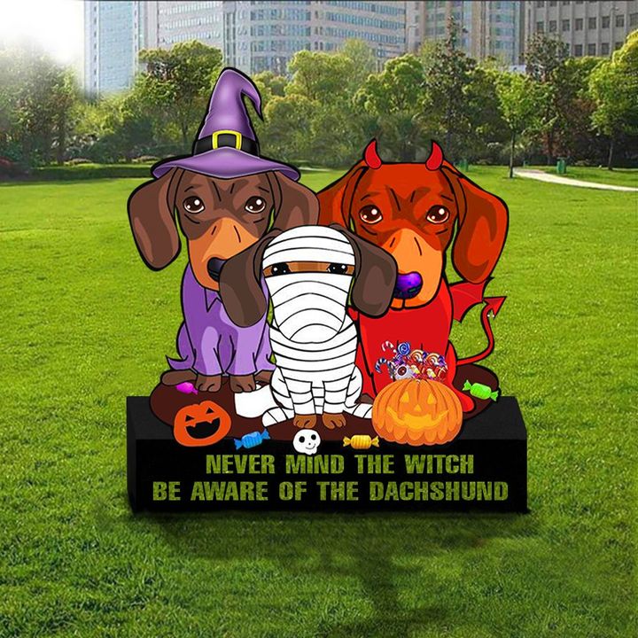 Never The Witch Beware Of The Dachshund Halloween Yard Sign Funny Outdoor Halloween Decor