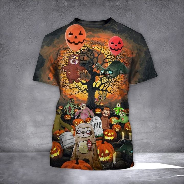 Sloth Pumpkin Halloween Shirt Cute Halloween Themed T-Shirt Graphic Tee