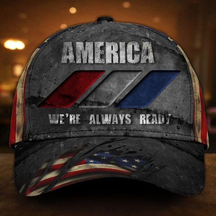America We're Always Ready Cap Vintage USA Flag Patriotic Hat Proud To be American