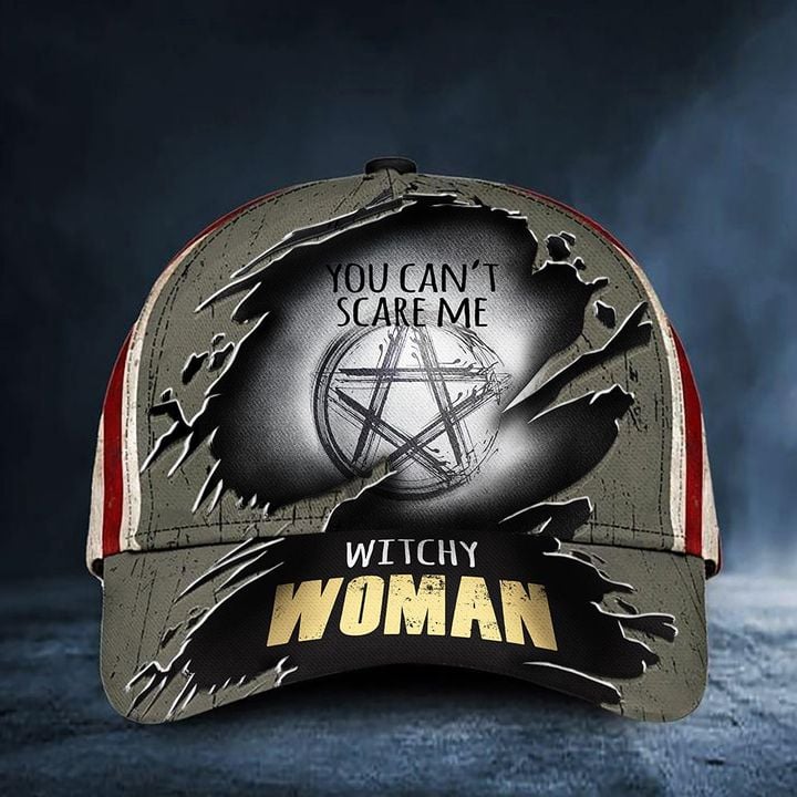 Witchcraft You Can't Scare Me Witchy Woman Hat Logo USA Flag Hat Gift Ideas For Witches