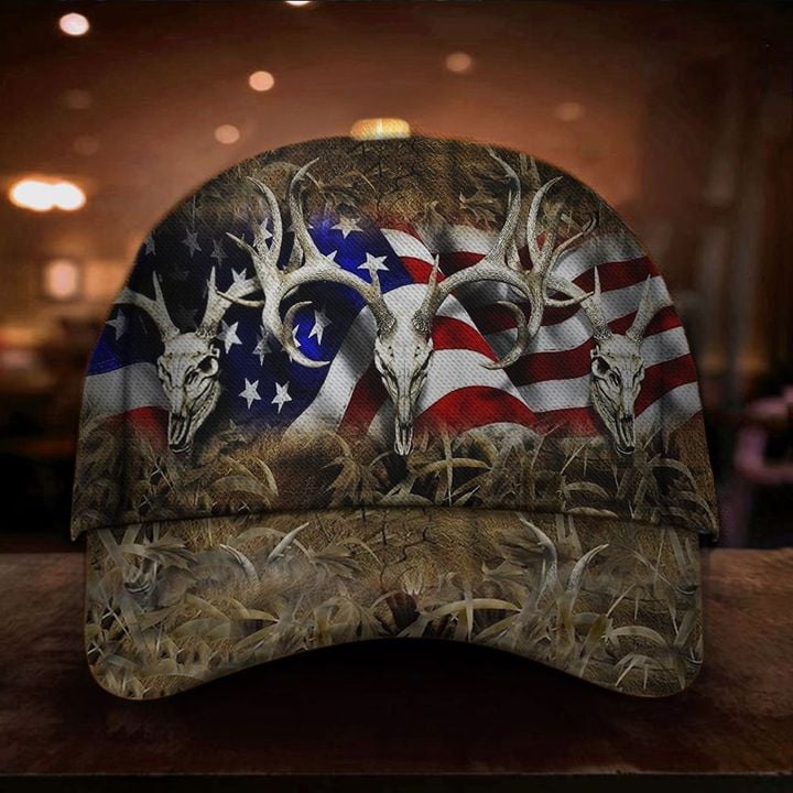 American Deer Hunter Hat USA Flag Deer Hunting Cap Unique Mens Hunting Gift For Him