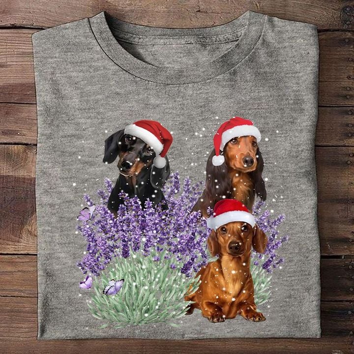 Dachshund Lavender Flower Christmas T-Shirt Womens Christmas Shirt Dog Lover Gift For Her