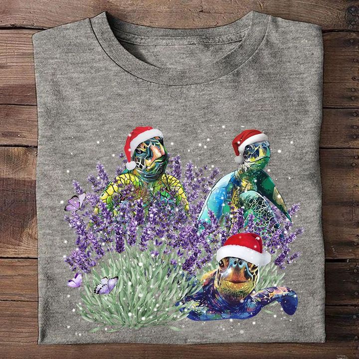 Turtle Lavender Christmas Shirt Holiday Christmas T-Shirts Ladies Friends Xmas Gift