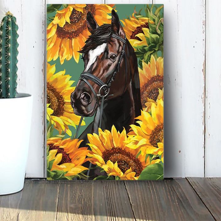 Horse With Sunflower Canvas Print Cool Wall Art For Living Room Gifts For Horse Lovers