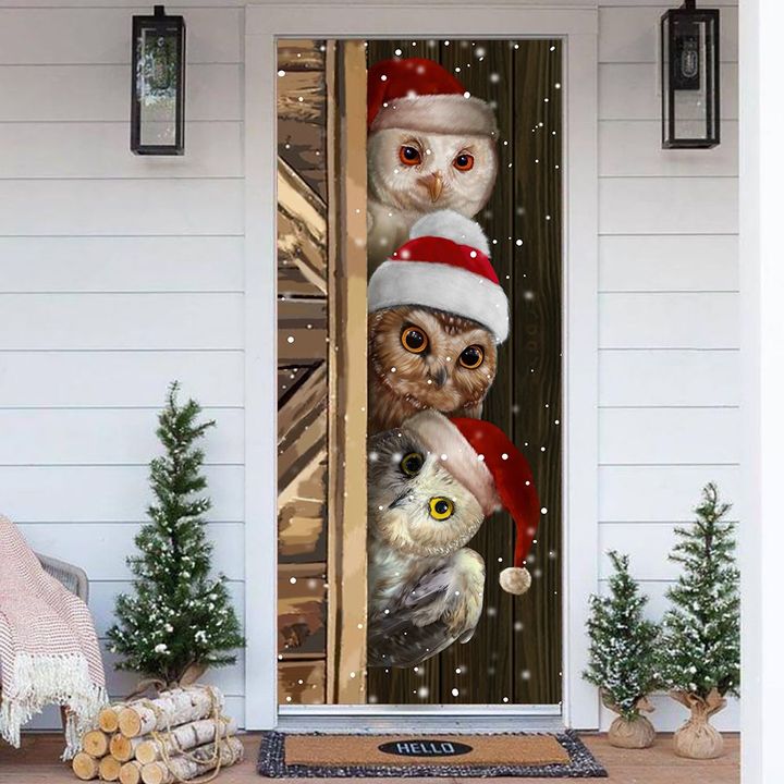 Owl Christmas Door Cover Outdoor Christmas Decorations For Front Door Cover Xmas Ideas