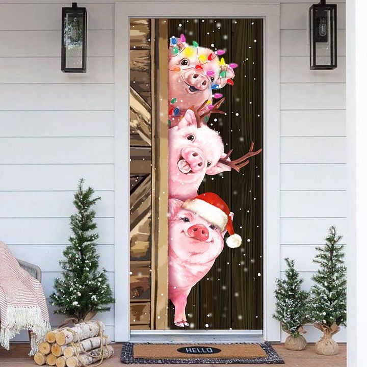 Pig Christmas Door Cover Holiday Xmas Unique Christmas Winter Front Door Decorating Ideas