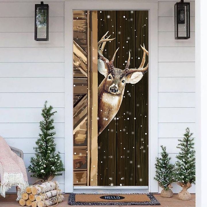 Deer Christmas Door Cover Xmas Holiday Unique Front Door Christmas Decorations For House