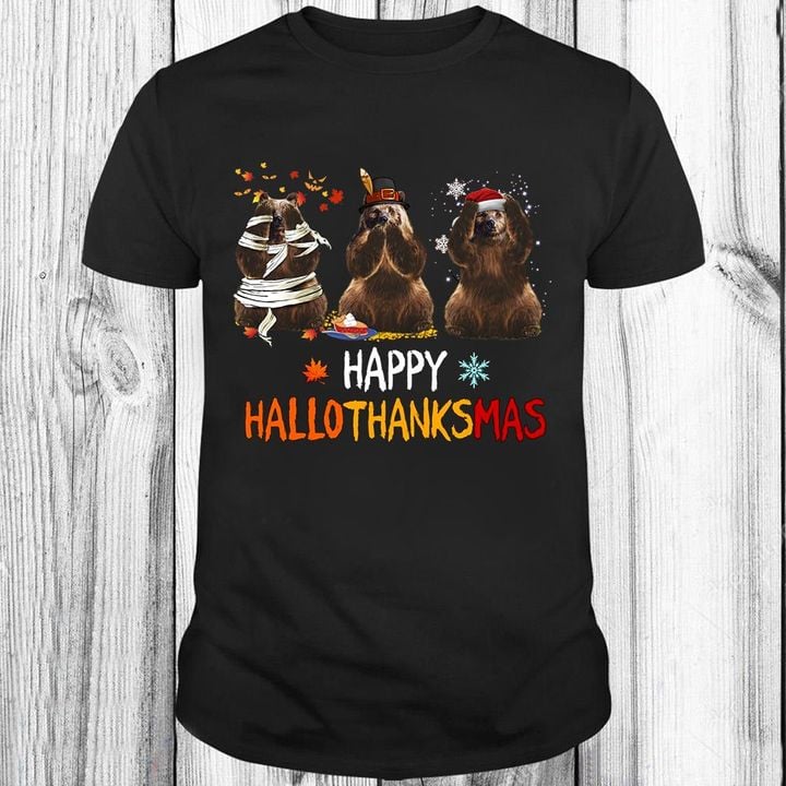 Three Wise Bears Happy HalloThanksMas Shirt Halloween Thanksgiving Christmas Holiday Gift