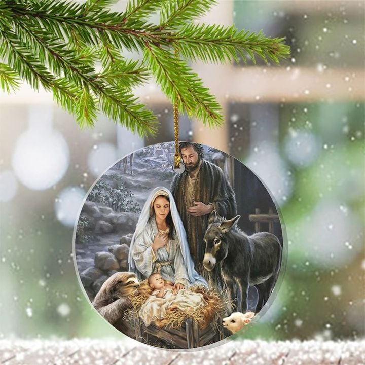 Sloth Witness Jesus Savior Is Born Christmas Ornament God Christian Christ Ornament 2021