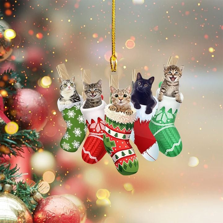 Cat In Sock Christmas Ornament Cute Holiday Tree Ornament Decor Christmas Gift For Cat Lovers