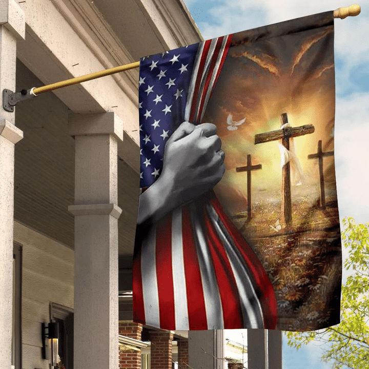 Christian Cross Flag Inside American Flag Patriotic Christian Home Decor Indoor Outdoor