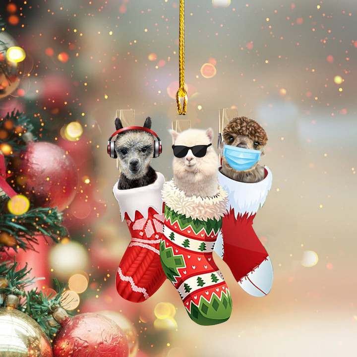Llama Wearing Face Mask Sock Ornament Funny Social Distancing Christmas Ornament 2021 Gift