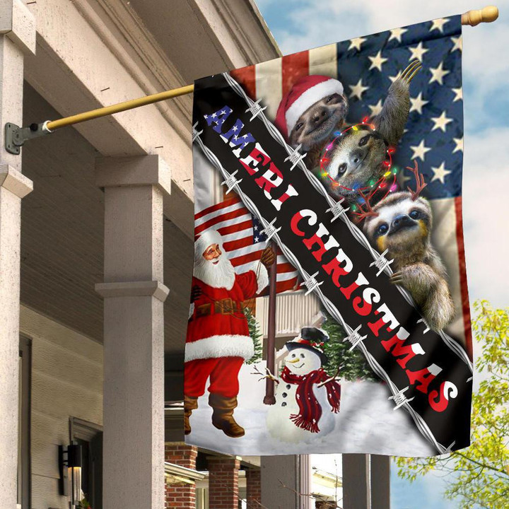 Sloth And Santa American Christmas Flag Christmas House Flag Xmas Decoration