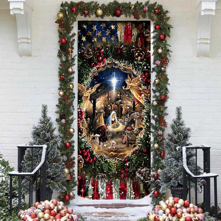 Nativity Of Jesus Christmas Door Cover Jesus Born Christian Christmas Door House Decorations