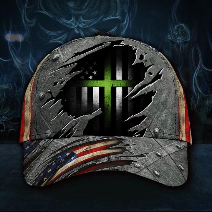 Thin Line Green Cross American Flag Hat Proud US Military Veteran Hats Gifts For Soldiers
