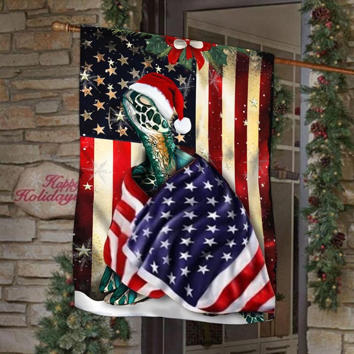 Sea Turtle Santa American Flag Outdoor Patio Christmas Decorations Gifts For Turtle Lovers